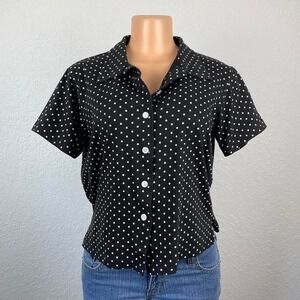 Vintage 90s Style Black and White Button Down Preppy Shirt‎